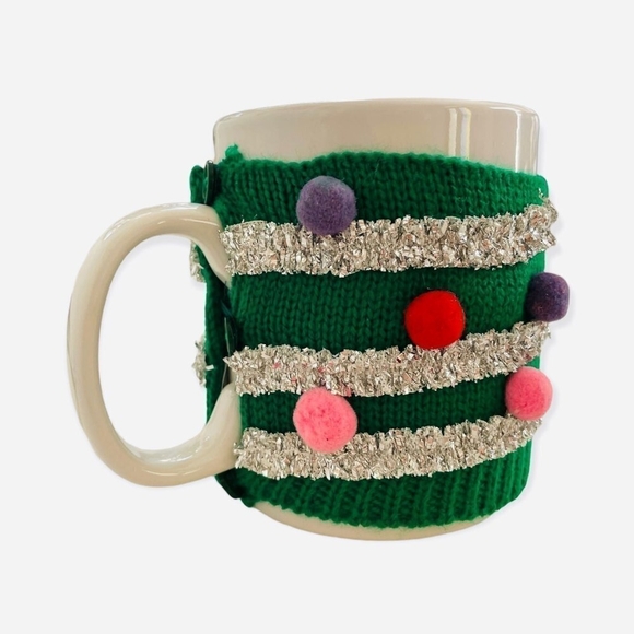 Christmas Sweater Cup CLAY ART Muggly Xmas Tree Pompom Coffee Mug Christmas Gift - Picture 2 of 4